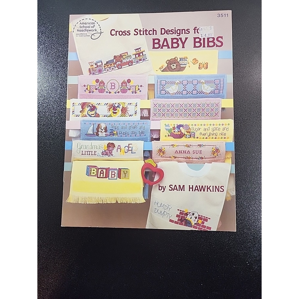 American School of Needlework Baby Bibs Cross Stitch Booklet by Sam Hawkins